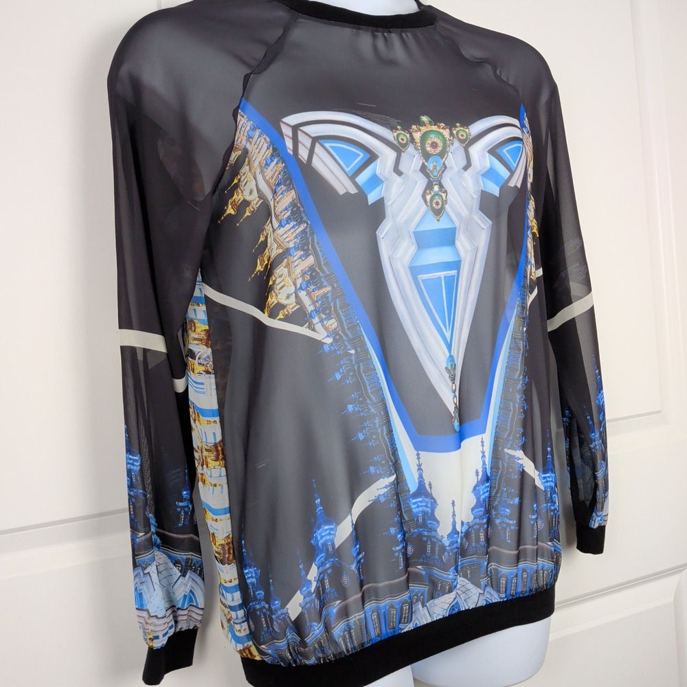 Avant Garde Sheer Architectural Digital Print Statement Top Blouse